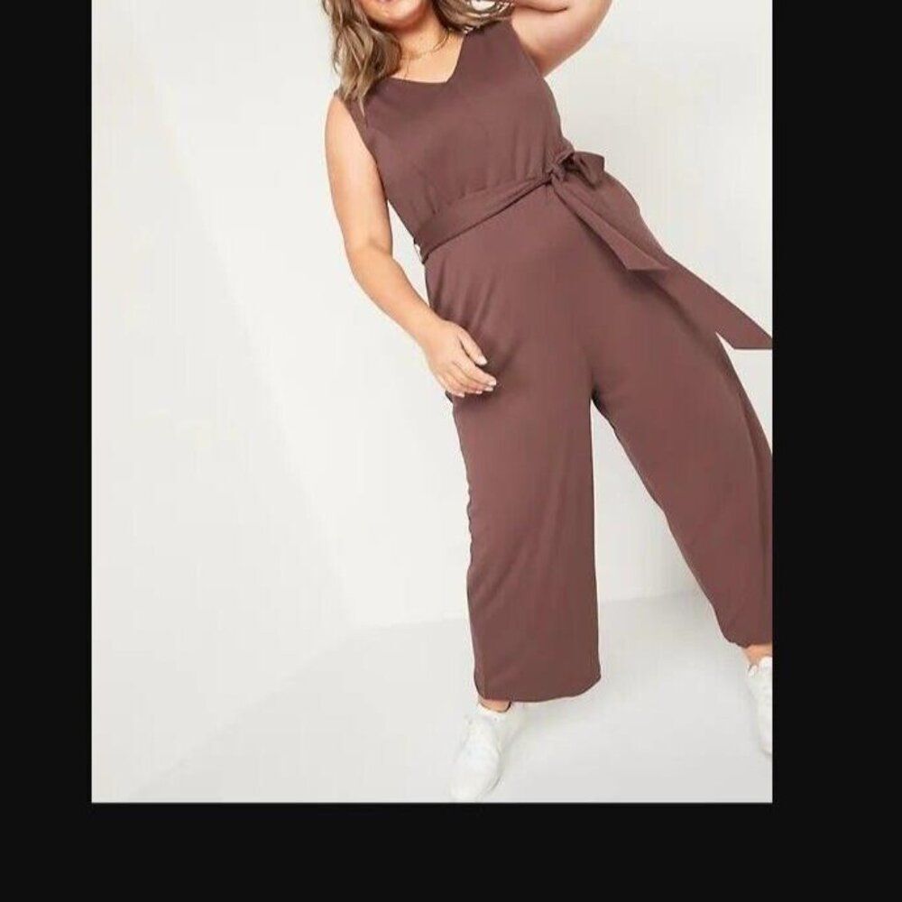 Old Navy Sleeveless Ponte-Knit Plus-Size Tie-Belt Jumpsuit Raisin Brown size 1X